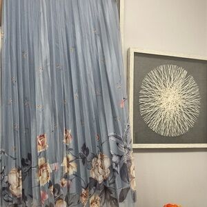 Pleated Floral Midi Skirt in Light Blue